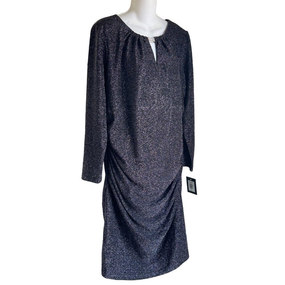 NEW Women's Glitter Knit Ruched Dress Evening Cocktail Dress - Picture 3 of 14